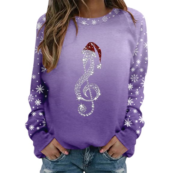 Fgnfyis Christmas Sweatshirt Casual Treble Print Long Sleeve Crewneck Pullover Soft Womens Crewneck Sweatshirt