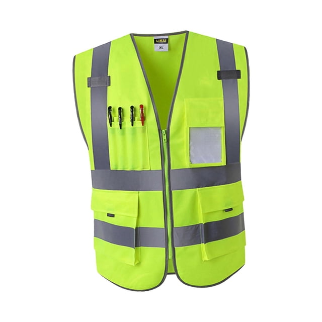 Chaleco de Seguridad Frontal con Cremallera de Visibilidad con Múltiples Bolsillos Y Tiras Reflectantes, Premium, 3 Tamaños 2 Colores Opcionales XL Gloria Chaleco de seguridad para ropa de trabajo