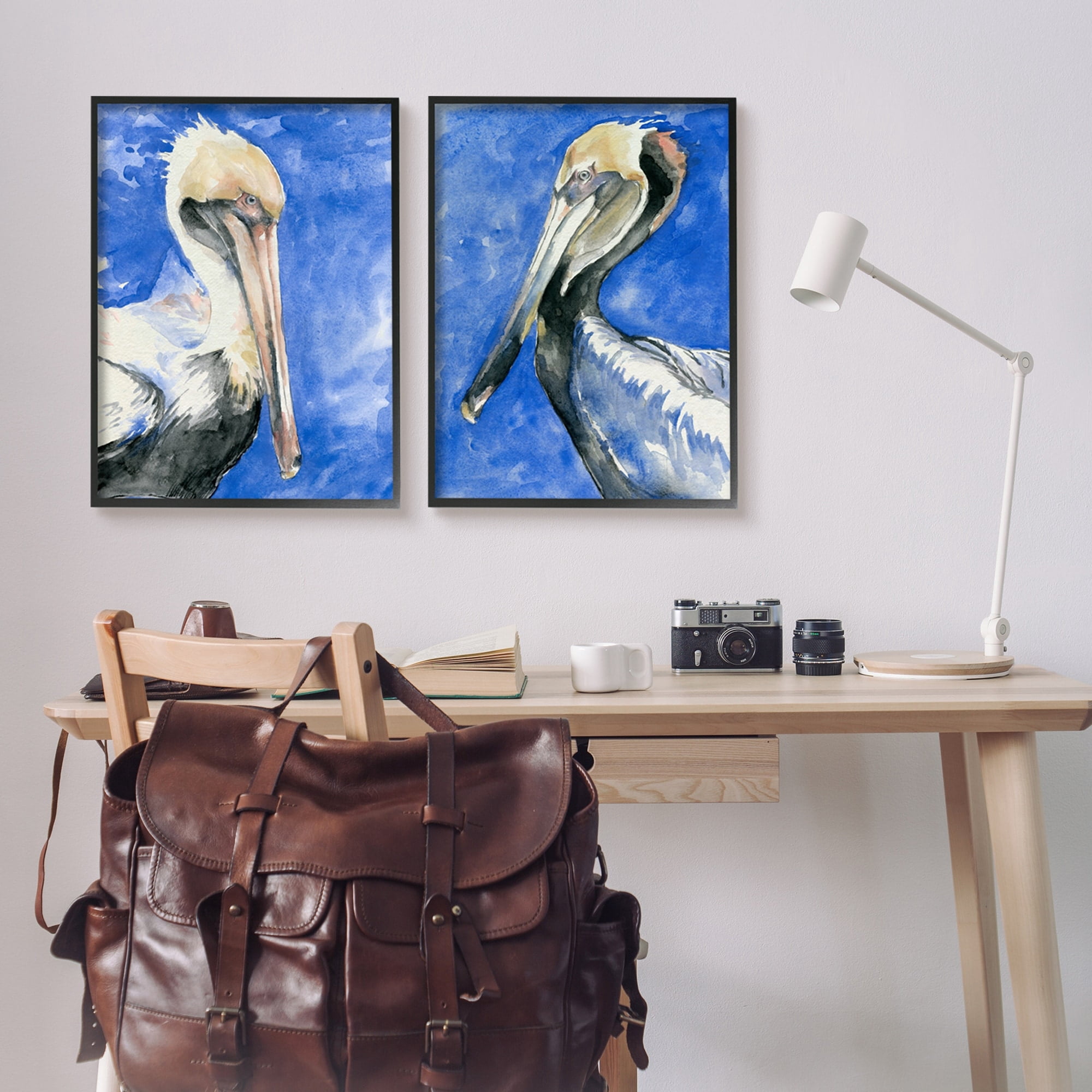Stupell Industries Nautical Pelican Birds Portrait Nature Animal Painting Painting Black Framed Art Print Wall Art, Set of 2, Design by Jennifer Paxton Parker