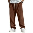 thumbnail image 2 of Dwelliawo Mens Pants Corduroy Elastic Waist Wide Leg Pants Fleece Loose Fit Pant Drawstring Winter Sweatpants with Pocket Light Brown M, 2 of 7
