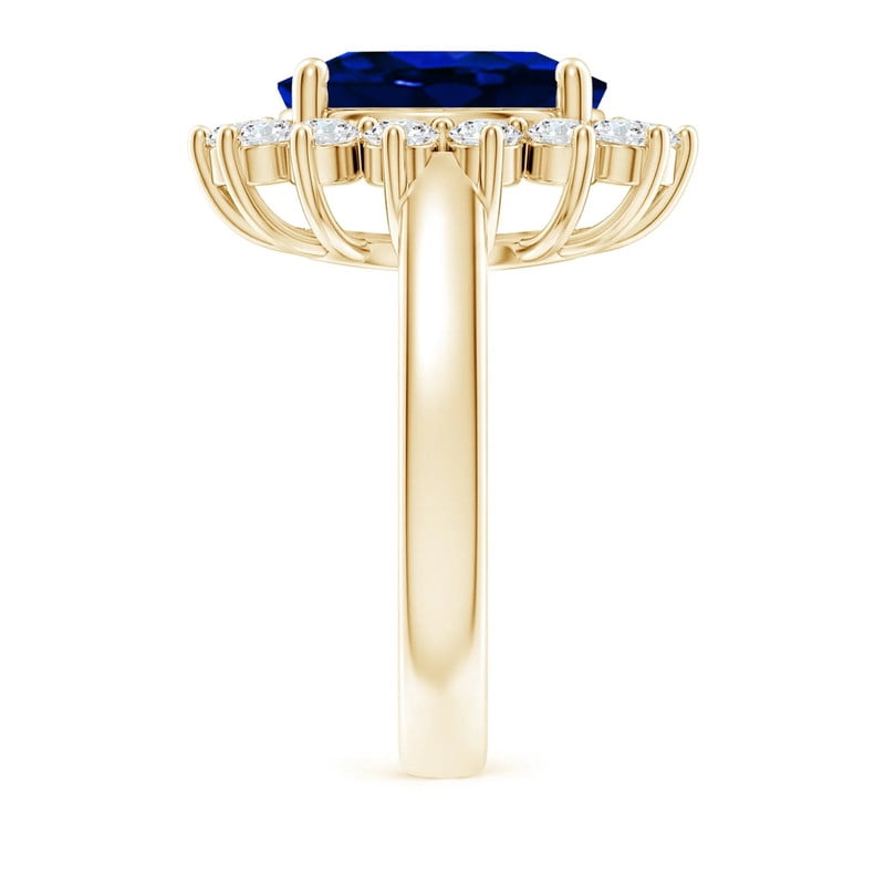 Zuwelria 5.95 Ctw Stunning Oval Shape Blue Sapphire Gemstone Diamond Engagement Ring for her, Promise Rings for Her in Solid 18K Yellow Gold Plated Silver Size 6