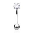 thumbnail image 1 of Eyebrow Ring Curved Barbell 14K Solid Gold with Prong Round Cubic Zirconia, 1 of 10