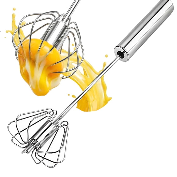 Hand Push Rotary Egg Whisk - Stainless Steel Handheld Mixer for Beating Whisking and Stirring - Kitchen Tool