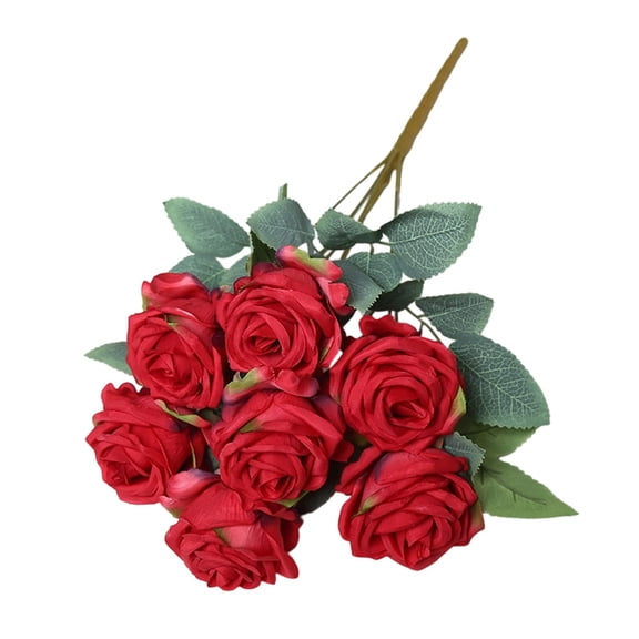 Anckoeil Artificial Rose Flowers Bouquet, 1Pcs 7 Heads Silk Realistic Fake Roses with Stems Leaves, Real Touch Faux Flowers Decoration DIY for Wedding Party Home Office Dining Table