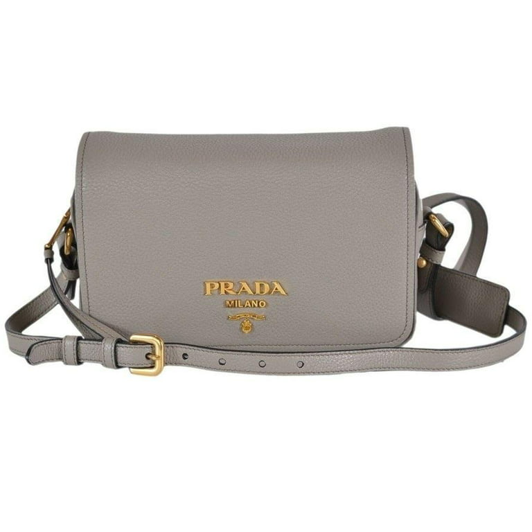 Prada Gray Vitello Phenix Bandoliera Leather Crossbody Handbag 1BH046