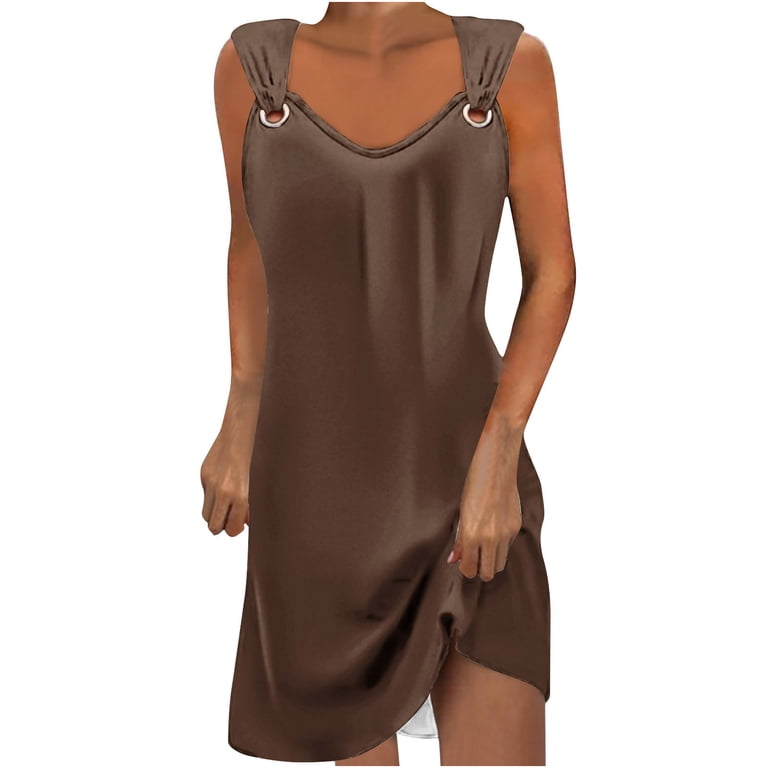Sakmal Brown Dresses for Women Knee Length Slip Dress Casual Sleeveless Plus Size Summer Dresses - Walmart.com Sakmal Brown Dresses for Women Knee Length Slip Dress Casual Sleeveless Plus Size Summer Dresses - Walmart.com
