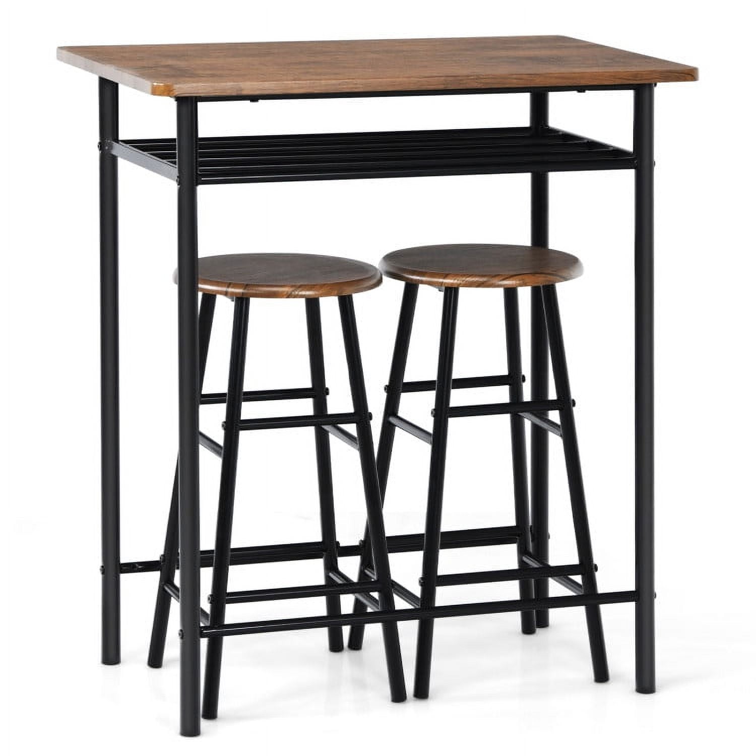 Finihen Dining Set, Dining Table Set, 3 Pieces Bar Table Set with 2 Stools, for Home, Restaurant, Dark Walnut Finihen Dining Set, Dining Table Set, 3 Pieces Bar Table Set with 2 Stools, for Home, Restaurant, Dark Walnut
