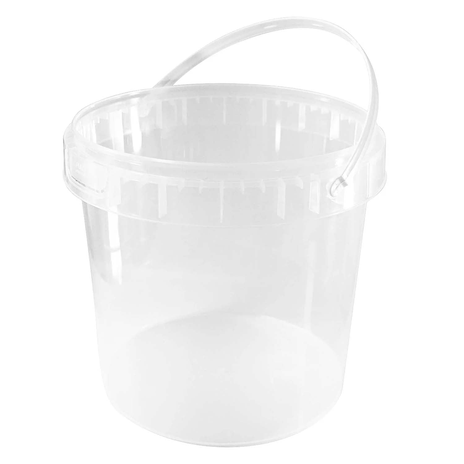 1 Gallon (128 oz) Clear Plastic Bucket with Lid and Handle (20 Pack), Ice Cream Tub with Lids - Food Grade Freezer and Microwave Safe Food Storage