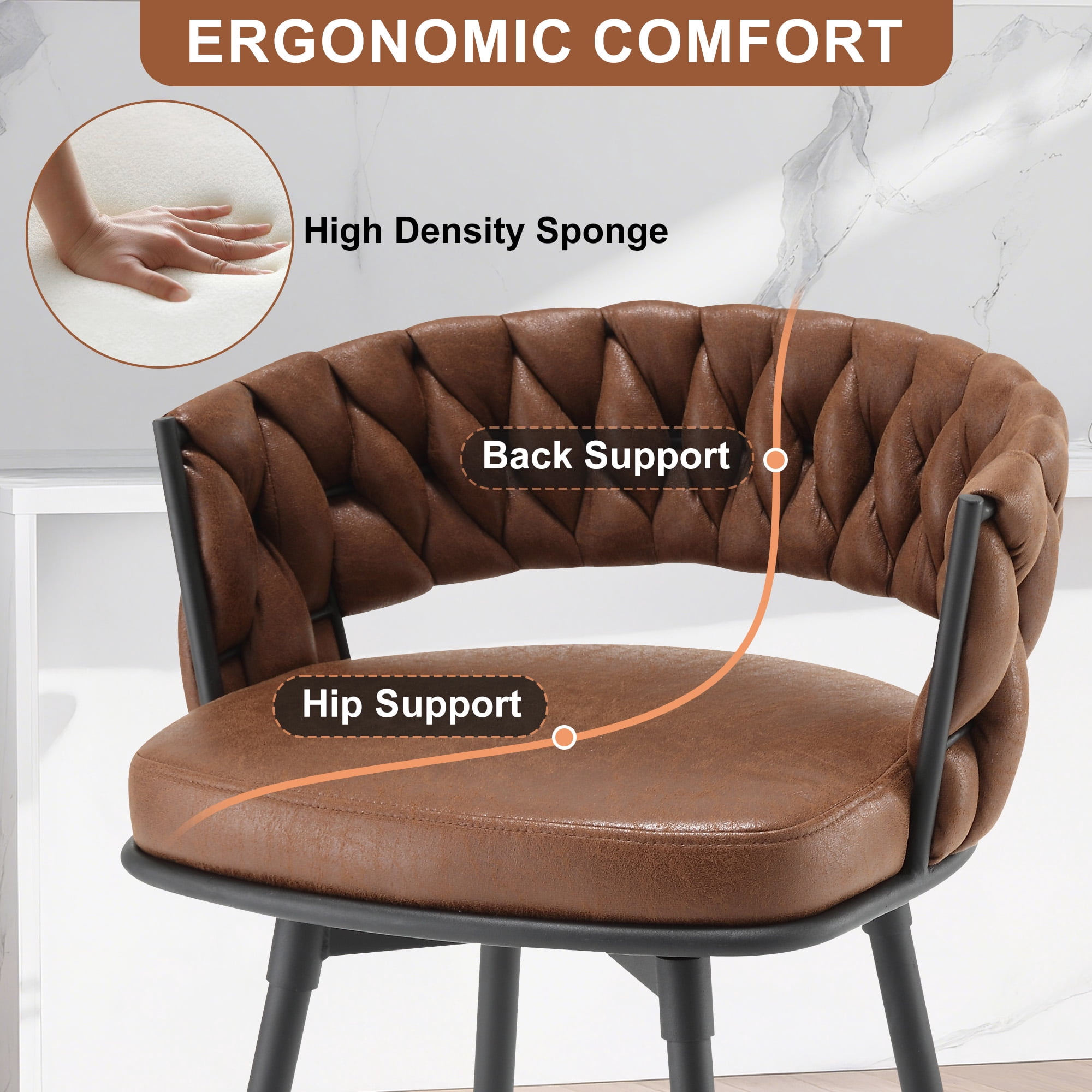 MYFUNT Bar Stools Set of 4, 30" Counter Height Stools, 180° Swivel Woven Back Barstools with Metal Footrest, Modern Bar Stools for Kitchen Island, Cafe, Pub, Brown