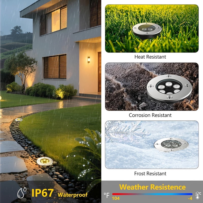 JESLED 6W LED Landscape Lighting Well Lights, 12V 24V Ground Lights 3000K Warm White,IP67 Waterproof Low Voltage Landscape Light Spotlight for Driveway Deck Patio Yard Garden Outdoor,8 Pack