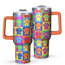 OBREWU Colorful Dog Paw Footprint Tumbler with Handle and Lid,Colorful Dog Paw Footprint 40oz Double Wall Vacuum Insulated Tumbler,Cups Gift for Women and Men