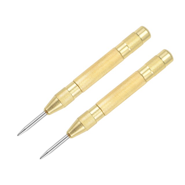 Perforador automático de orificio central cargado por resortes 5 pulgadas Herramienta de mano de impacto ajustable para metal, madera, acero Cr-V Dorado 2 Piezas