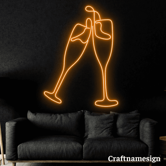 Craftnamesign Glass Cheers LED Light Neon Sign for Restaurant Bar Wall Decor