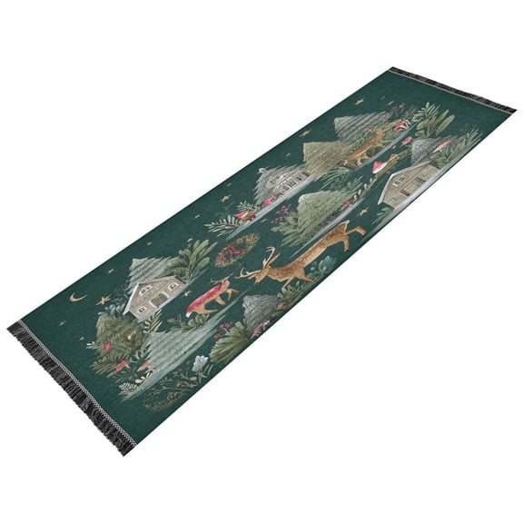 Vintage Modern Runner Rug,Non Slip Machine Washable 72"x23.5" Polyester Material Pet-Friendly Durable,Applicable to Entryway Rug Living Room Rug Christmas Forest