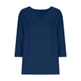thumbnail image 3 of Babysbule Women's Scalloped V Neck 3/4 Sleeve T Shirt, Casual Loose Solid Blouse for Daily All Season Wear, 3 of 6