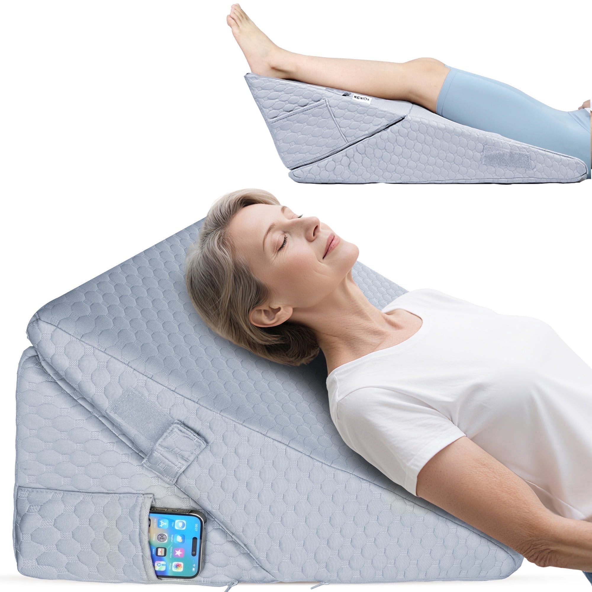 (2 pack) KEKOY Bed Wedge Pillow for Sleeping, Adjustable Height to 9-12 inches, Memory Foam Pillows with Washable Cover, Gray