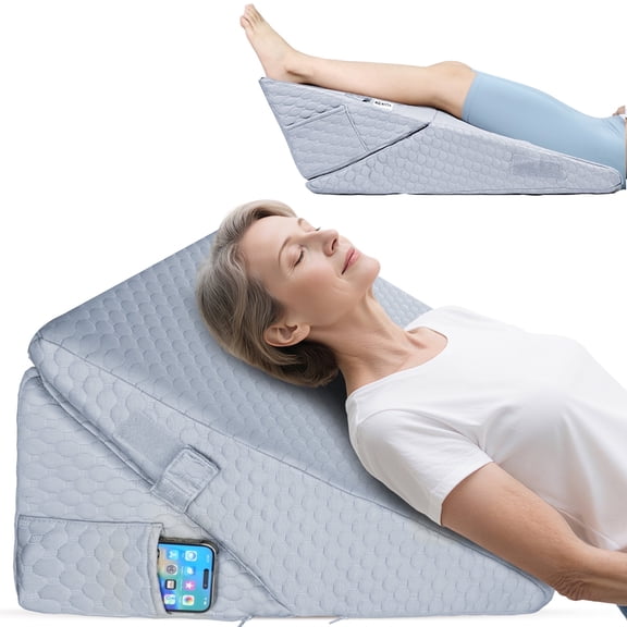 KEKOY Bed Wedge Pillow for Sleeping, Adjustable Height to 9-12 inches, Memory Foam Pillows with Washable Cover, Gray