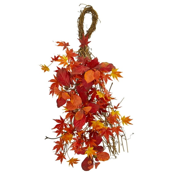 Nearly Natural 26" Harvest Mixed Maple, Magnolia Leaf and Berries Artificial Wreath Teardrop
