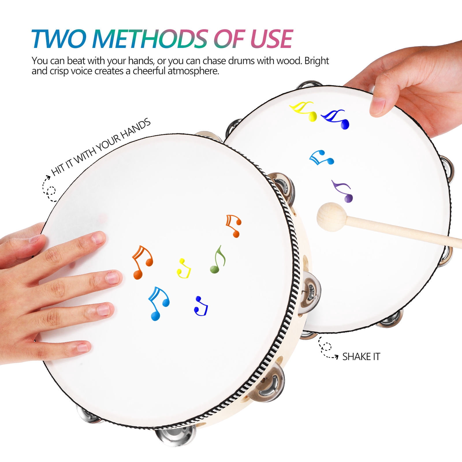 BESTYASH Handheld Tambourine Drum Set for Adults, Assorted Colors, Musical Instrument for Performance and Practice