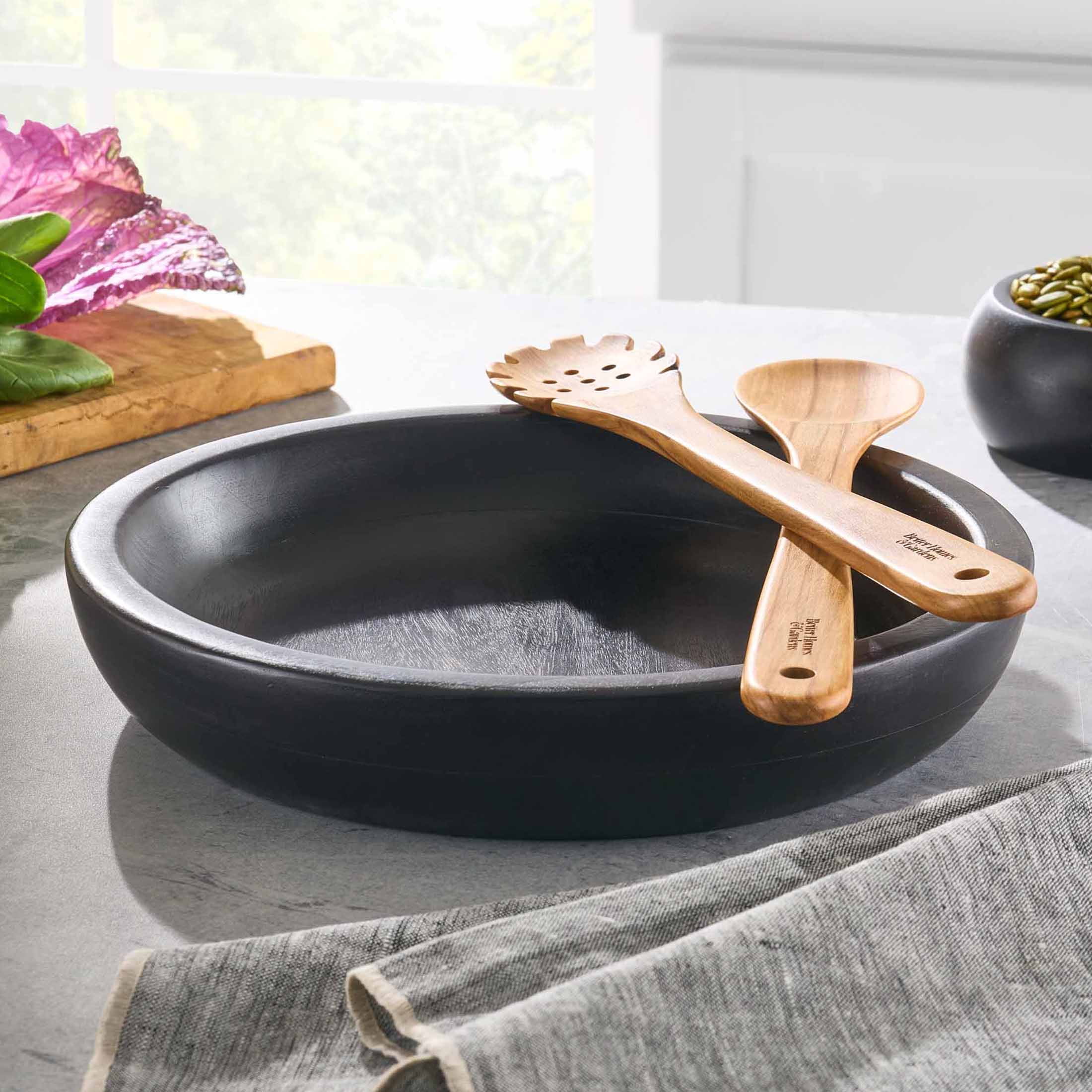 (4 pack) Better Homes & Gardens Large Low Wood Serving Bowl