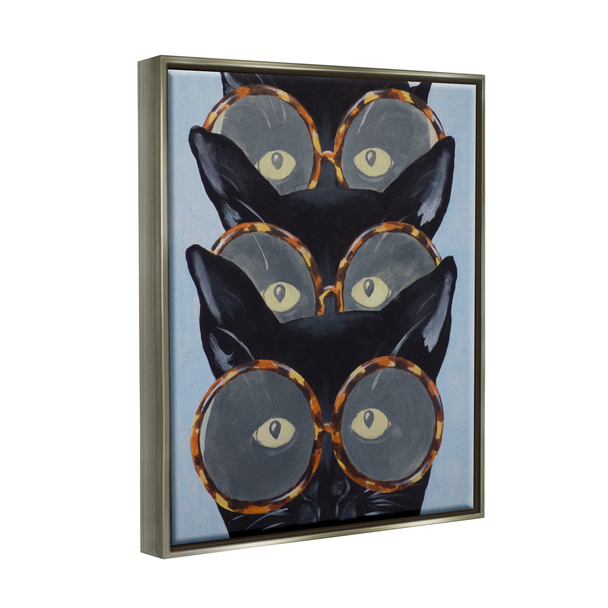 Stupell Industries Funny Black Cats In Glasses Animals & Insects Painting Gray Floater Framed Art Print Wall Art