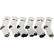 Fila Kids Boys 6-Pack Half Cushion Crew Socks Contrast Heel - White, Boys Small Shoe size 7-10