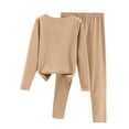 thumbnail image 4 of WTOBBY Women's Long Sleeve Solid Color Plush Fleece Sleepwear Set, Warm Cozy Winter Pajamas with Soft Pants for Cold Weather, Home Loungewear,Light Brown L, 4 of 4