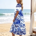 thumbnail image 7 of YueHuiYing Women's Summer Casual Blue-and-White Porcelain Print Short-Sleeve Round-Neck Knee-Length Dress, 7 of 7