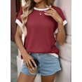 thumbnail image 5 of Women Summer Cap Sleeve Knit Tops Casual Crew Neck Color Block Trendy Tank Top Wine Red L, 5 of 9