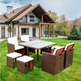 thumbnail image 2 of SEGMART Sectional Wicker Set, All-Weather PE Wicker Dining Set with 4 Armchairs, 1 Solid Wood Table, 4 Stools, Removable Cushions, Resistant Outdoor Furniture for Pool Backyard Lawn, 330lbs, S6025, 2 of 9