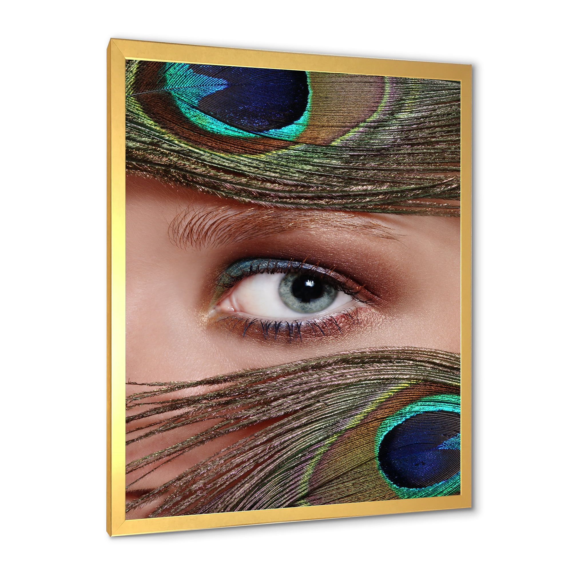 Designart 'Peacock Feathers and Eye' Bohemian & Eclectic Framed Art Print