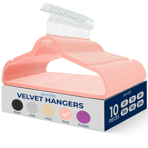 10 Pcs. Velvet Hangers - Non-Slip, Sturdy, and Heavy Duty Coat Set with 360° Swivel Hook for Clothes (Pink)