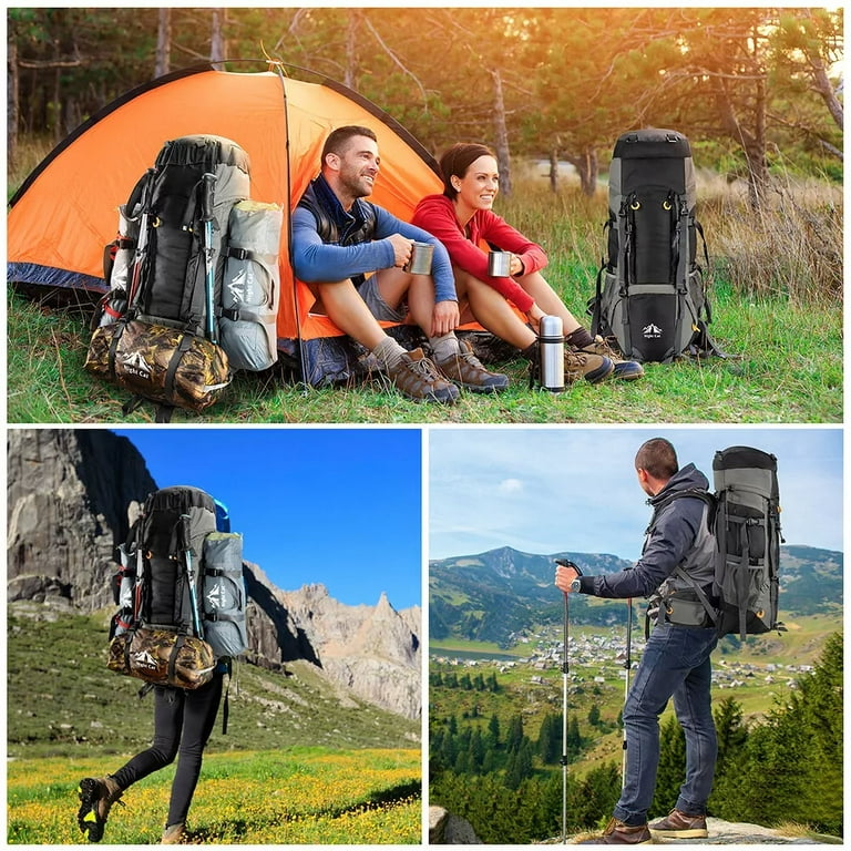 Outdoor Hiking Backpack Camping Rucksack with Rain Cover Shoulder Travel Bag Black 90L