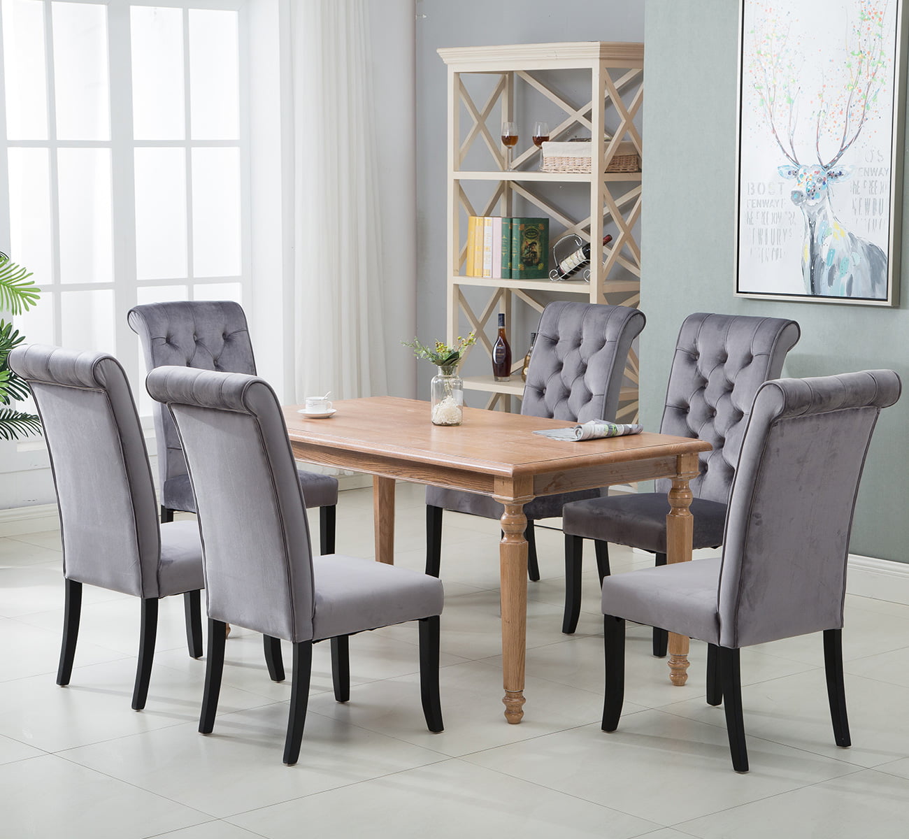 Classic Fabric Dining Side Chair, High Seat Dining Room Chairs