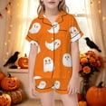 thumbnail image 2 of HEVRJEWJD Girls Halloween Print Short Sleeve Top With Shorts Pajamas Kids Button-Down Nightwear Loungewear Orange8 2-3 Years, 2 of 5