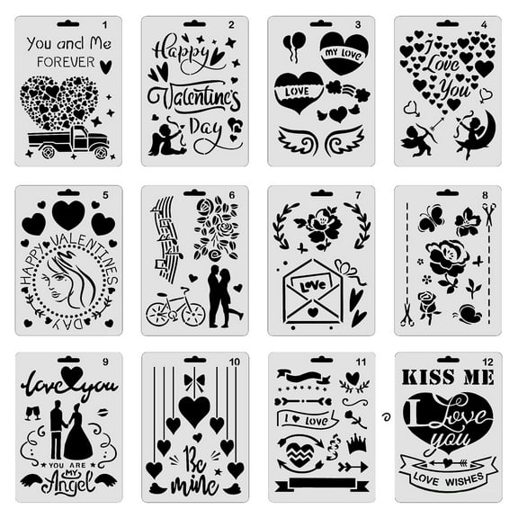 Yammee Valentine Decoration Stencils Reusable PET Templates for Painting on Paper Metal