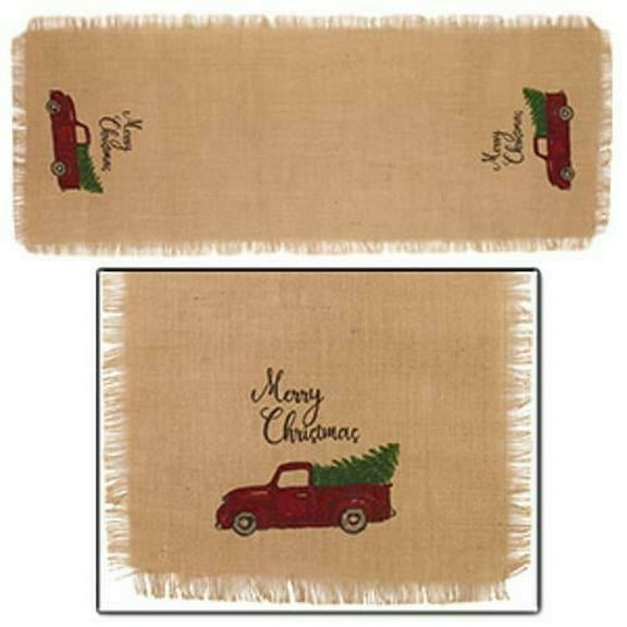 MERRY CHRISTMAS Vintage Red Pickup Truck Table Runner, 13" x 54", Country House