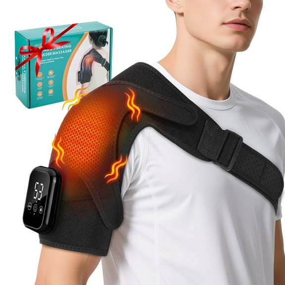 Cordless Shoulder Heating Pad with Massage, Heated Shoulder Massager with 3 Heating Setting, Portable Shoulder Brace for Relief Left Right, Gift for Men Women