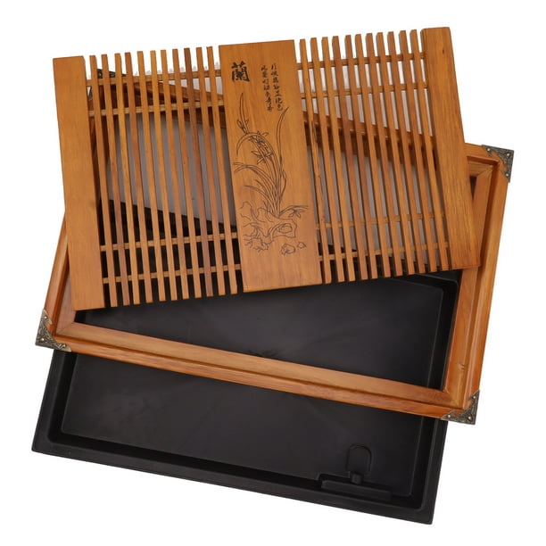 Tea Talent Tipo Depósito Y Drenaje Bandeja De Té De Maciza Caja De Bandeja Para Servir Mesa De Té Gongfu, 21,2 X 13,4 X 2,36 Pulgadas Con Cuatro Esquinas Piezas De Cobre