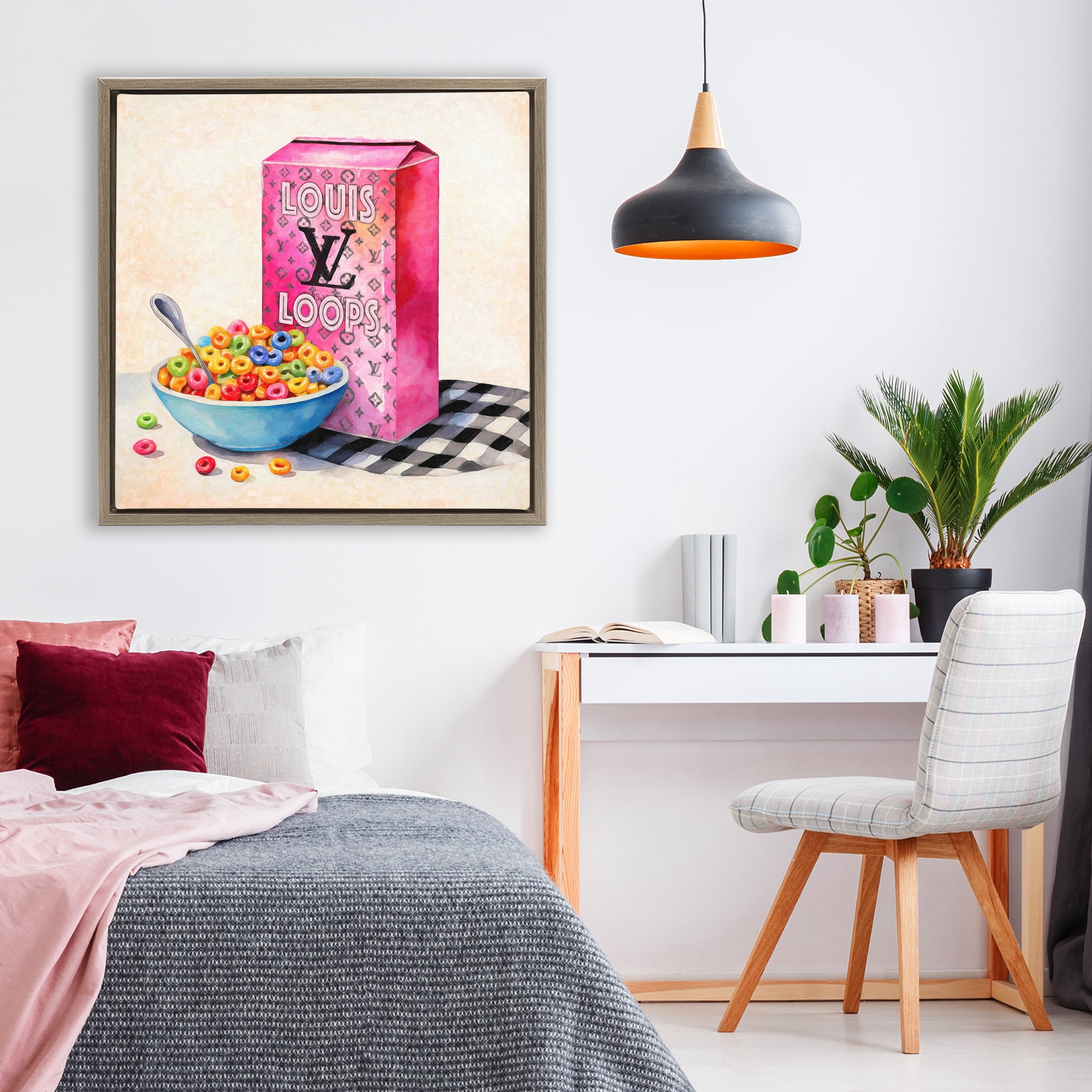 Stupell Industries Fashion Loops Cereal Brown Framed Floater Canvas Wall Art, design by Grotto Studios