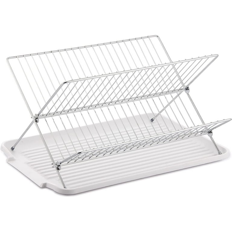 J&v Textiles Foldable Dish Drying Rack With Drainboard, Stainless Steel 2  Tier Dish Drainer Rack (red) : Target