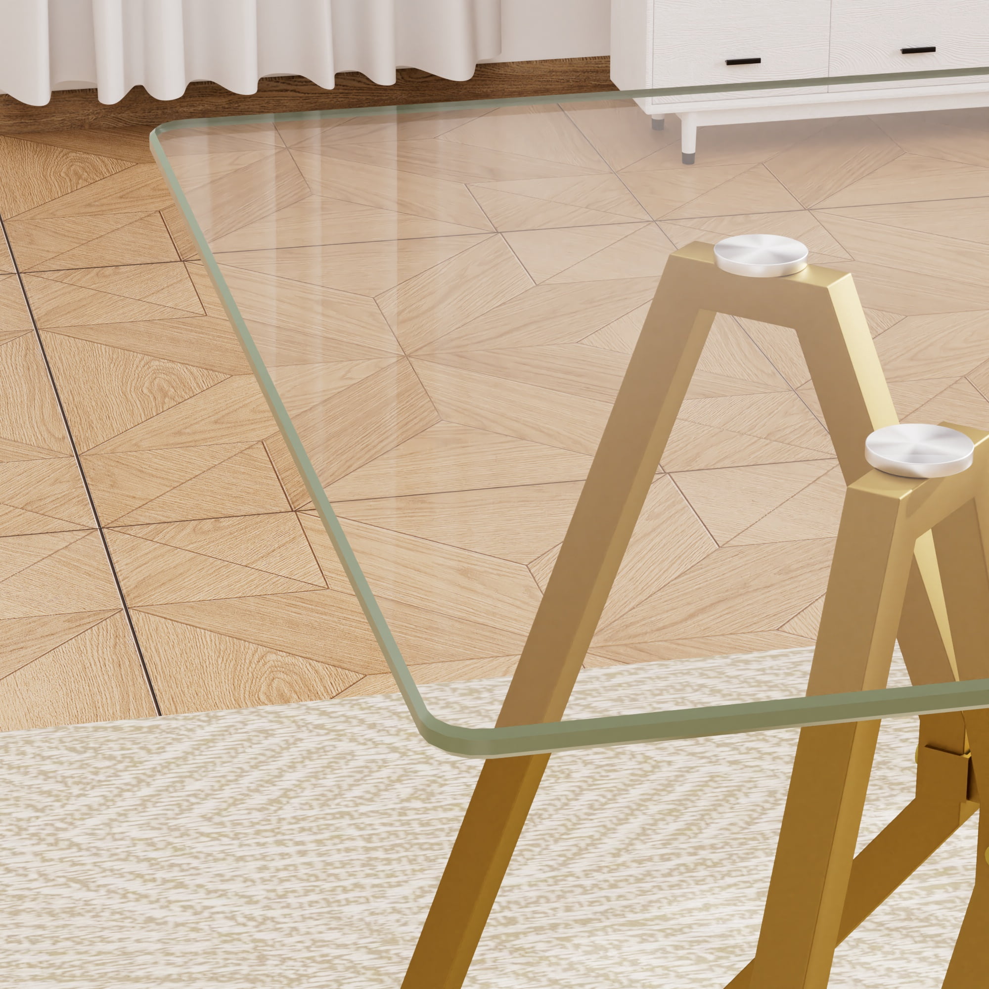 Miniyam 47.3" Rectangular Modern Glass Dining Table with Metal Legs for Dining Room and Office