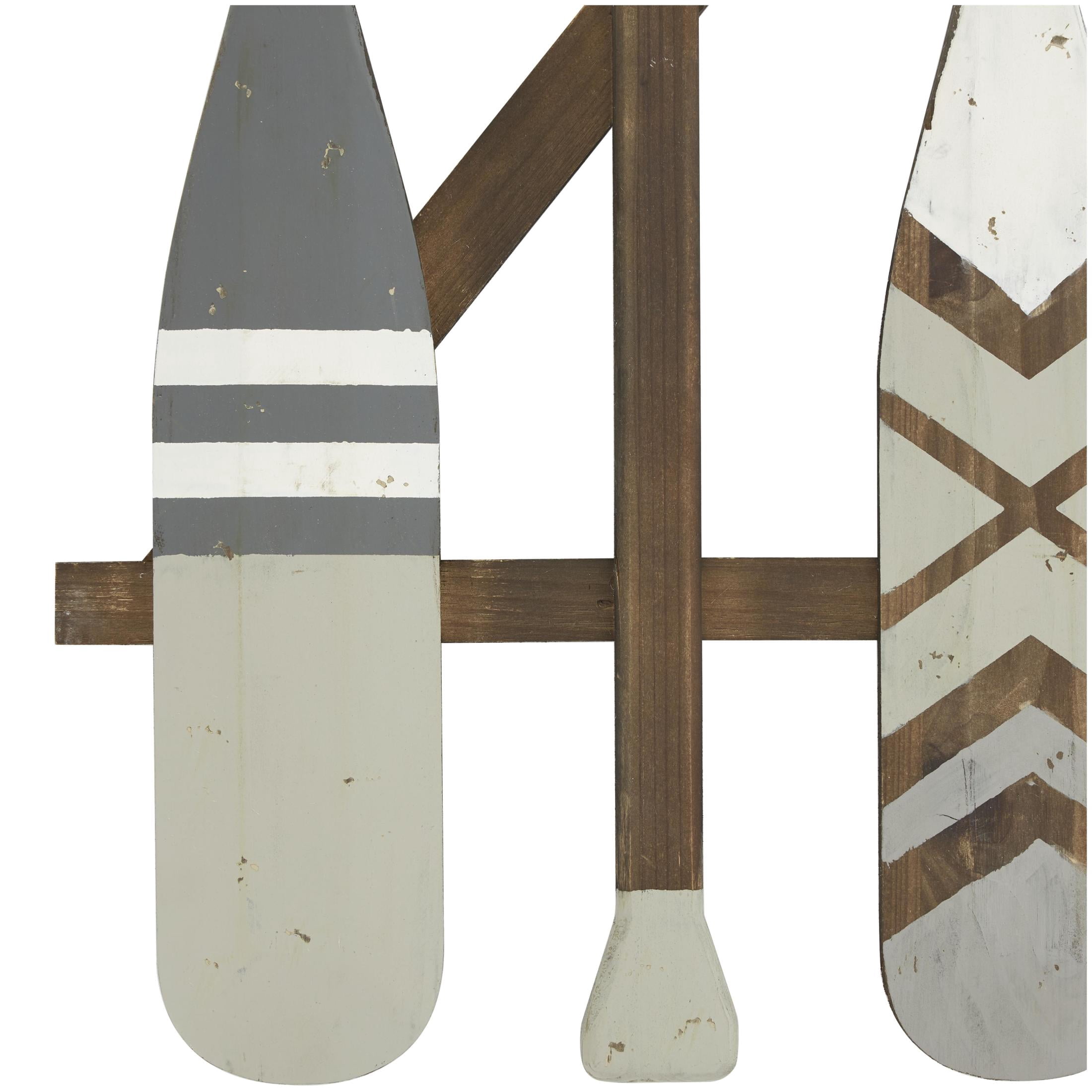 DecMode Light Gray Wood Arrow and Stripe Patterned Paddle Wall Decor with Arrow and Stripe Patterns