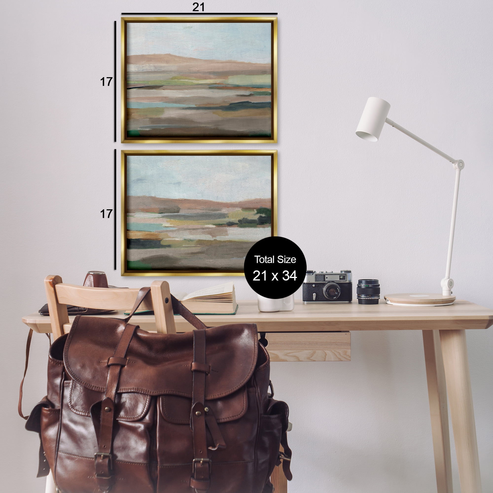 Stupell Industries Neutral Abstract Landscape Landscape & Nature Painting Gold Floater Framed Canvas Art Print Wall Art, 21 x 17, Set of 2
