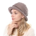 thumbnail image 2 of Dyfzdhu Fedora Hats for Women Elegant Flower Fall Winter Knitted Bucket Hat Khaki, 2 of 4