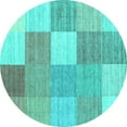 thumbnail image 1 of Ahgly Company Indoor Round Checkered Turquoise Blue Modern Area Rugs, 8' Round, 1 of 4