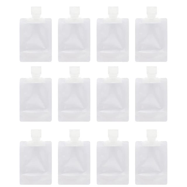 Seitruly Paquete de 12 bolsas de embalaje, bolsa pequeña reutilizable de pie, bolsa vacía de plástico exprimible de 30/50/100ml, desinfectante de manos Type2 NO2