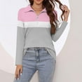 thumbnail image 3 of yunLCZ Women's Button Down Shirts Women's 3/4 Sleeve Quarter Zip Shirts Collared V Neck Pullover Top Collared Casual Fall Tunic Color Block Blouses Spring Summer Outfits 3499, 3 of 3