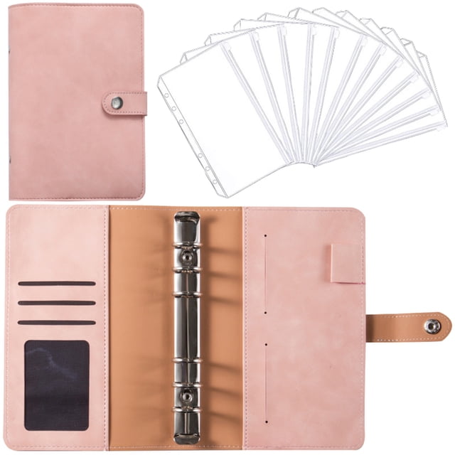 TIELUTT A6 Leather Notebook with 12 Loose-Leaf Zipper Pockets, Bill Change Composition Wide Ruled Lined Paper Journal Graph Paper Spiral Kids Notebooks Journal with Lined Pages Hardcover Note Books f