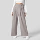 thumbnail image 2 of Pantalones de vestir de cintura alta y pierna ancha para mujer: cintura elástica, algodón y lino, bolsillos; pantalones informales de oficina., 2 of 7
